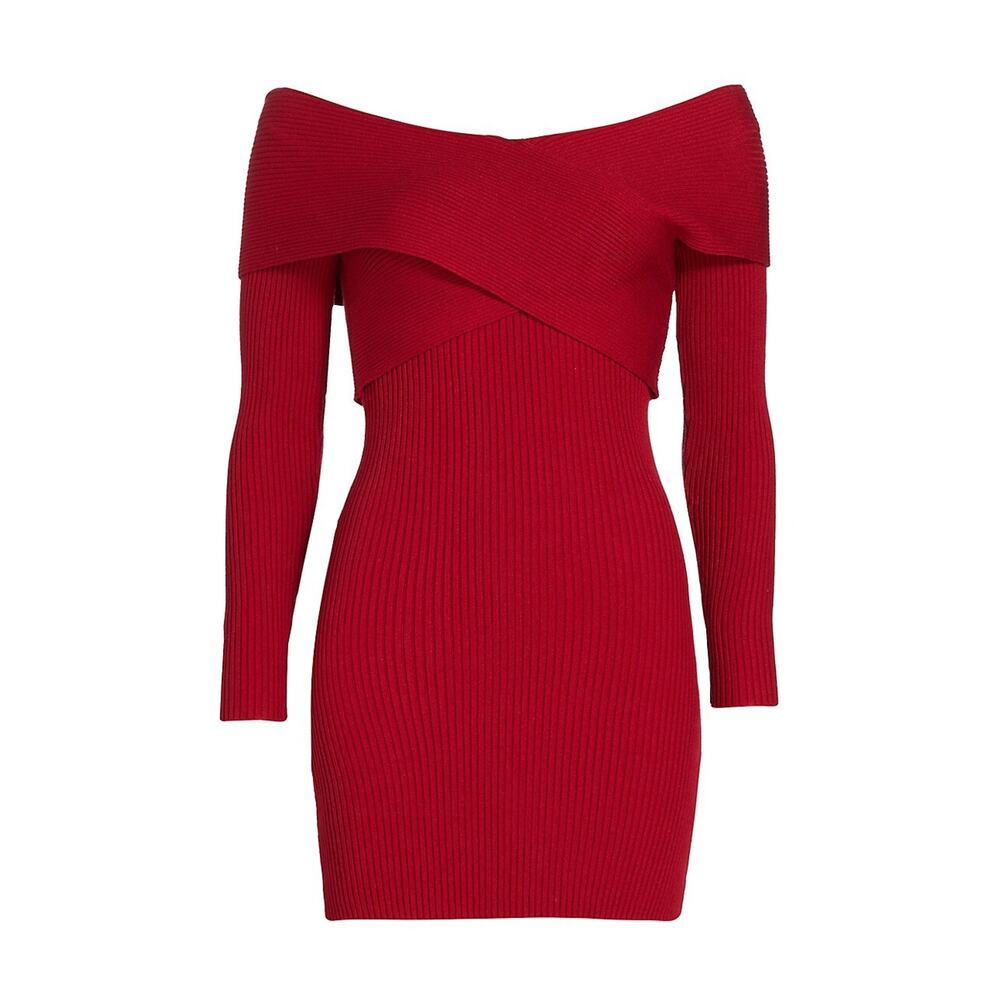 Line & Dot 'Karrie' Red Off-The-Shoulder Long Sleeve Mini Dress Size S